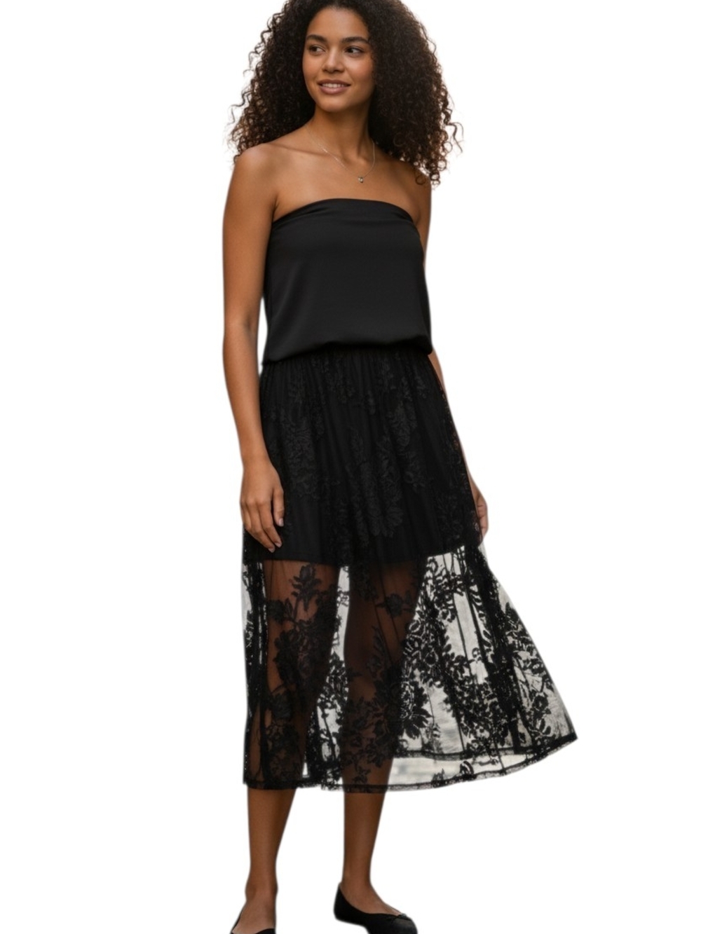 Strapless Black Lace Dress